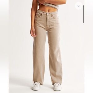 A&F Oat High Rise Taper Wide Leg Jeans